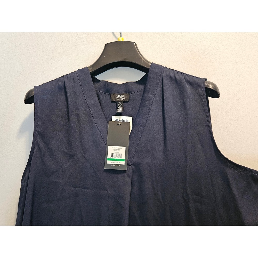 Jones New York Signature Navy V-Neck Sleeveless Blouse Size Large
